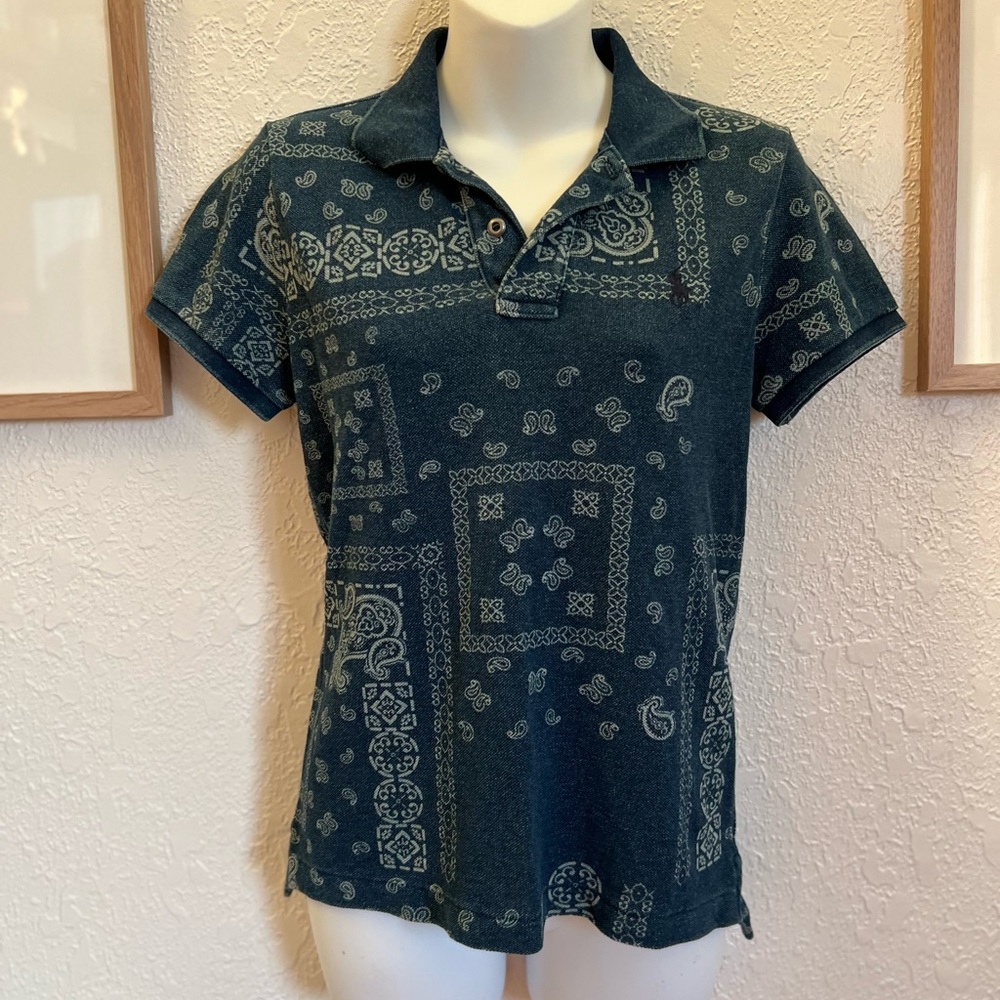 Vintage Ralph Lauren Blue Fitted Polo Button Down Shirt